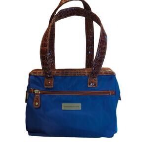 Samantha Brown Insulated Lunch Tote Blue Faux Croc Trim Bento Storage 8x12x7 NWT